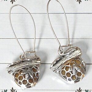 Baltic Amber Gem & Sterling Silver Bee Keeper Earrings